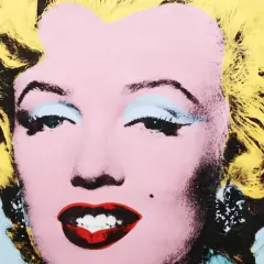 Ikona popkultury w stylu Andy'ego Warhola. Marilyn Monroe z żółtymi włosami, różową cerą i wyrazistymi ustami.