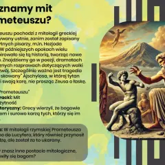 Prometeusz, przykłady motywów mitologicznych: Zeus karzący Prometeusza za kradzież ognia dla ludzi.