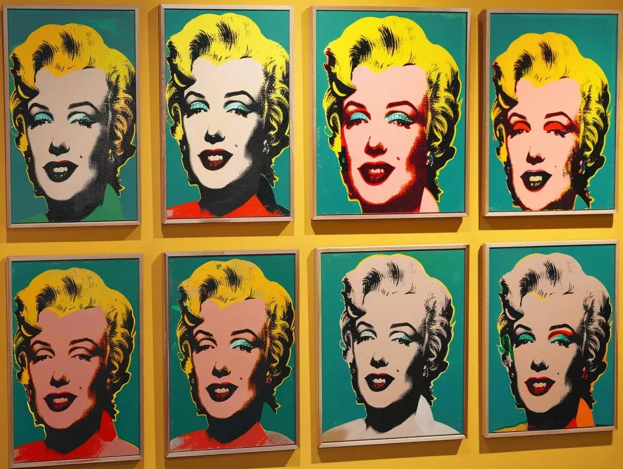 Osiem kolorowych portretów Marilyn Monroe w stylu pop art. Ikoniczne przykłady tego nurtu sztuki.